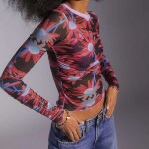 🌼price drop🌼Urban Outfitters UO Sia Ruched Mesh Floral Top